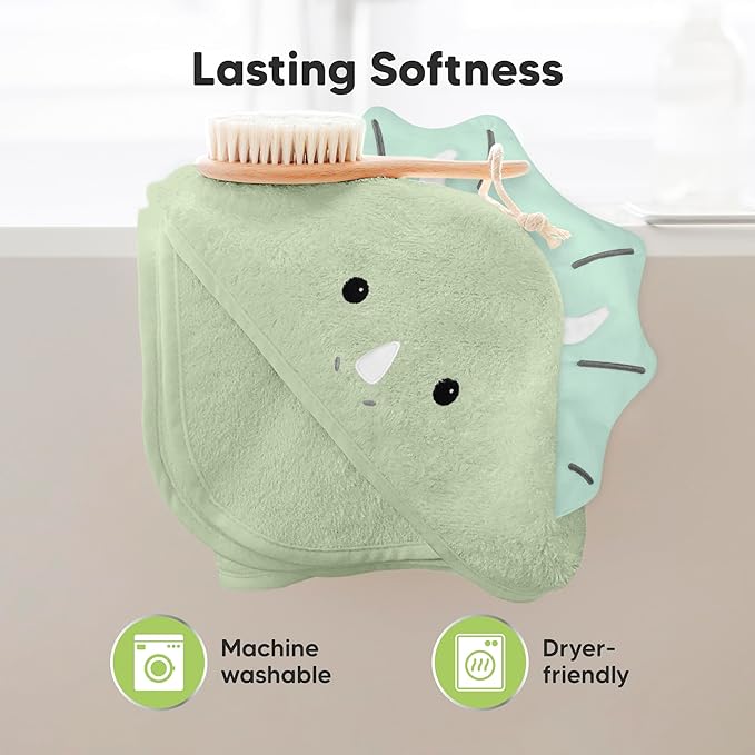 KeaBabies Hooded Baby Towel for Newborn - Viscose Derived from Bamboo Large Baby Bath Towels with Hood for Boys, Girls, Toddler, Extra Absorbent & Soft Newborn Bath Essentials (Triceratops)