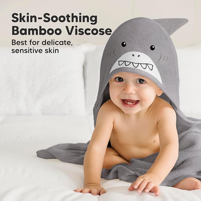 KeaBabies Hooded Baby Towel for Newborn - Viscose Derived from Bamboo Large Baby Bath Towels with Hood for Boys, Girls, Toddler, Extra Absorbent & Soft Newborn Bath Essentials (Shark)