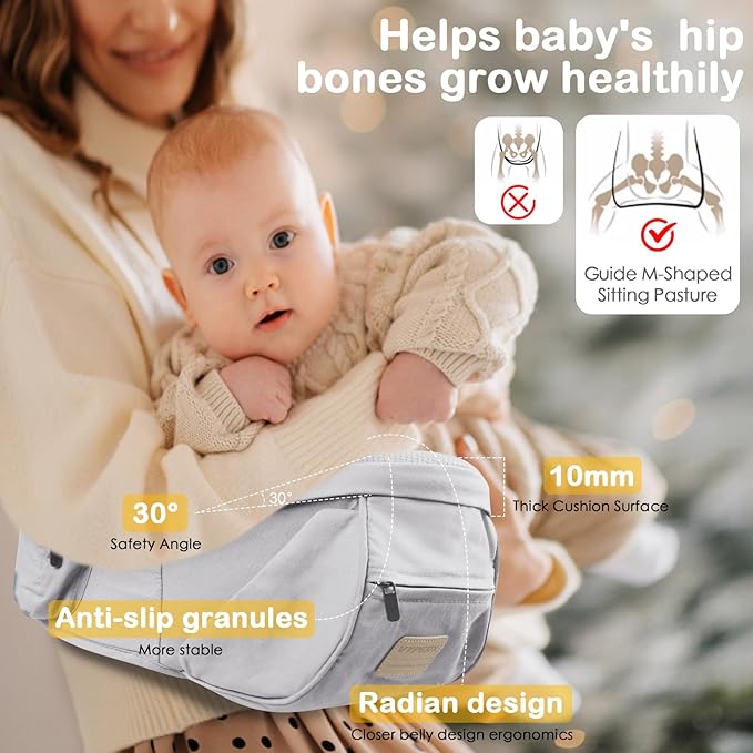 Baby Hip Seat Carrier, Adjustable Waistband with 3D Abdominal Support & Various Pockets Ergonomic Carrier for Newborns to Toddlers up to 33 lbs Medium Beige