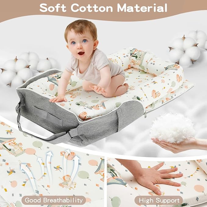 Baby Lounger, Portable Infant Lounger for Newborn, Adjustable Size Baby Nest for Infant 0-12 Months - Carousel