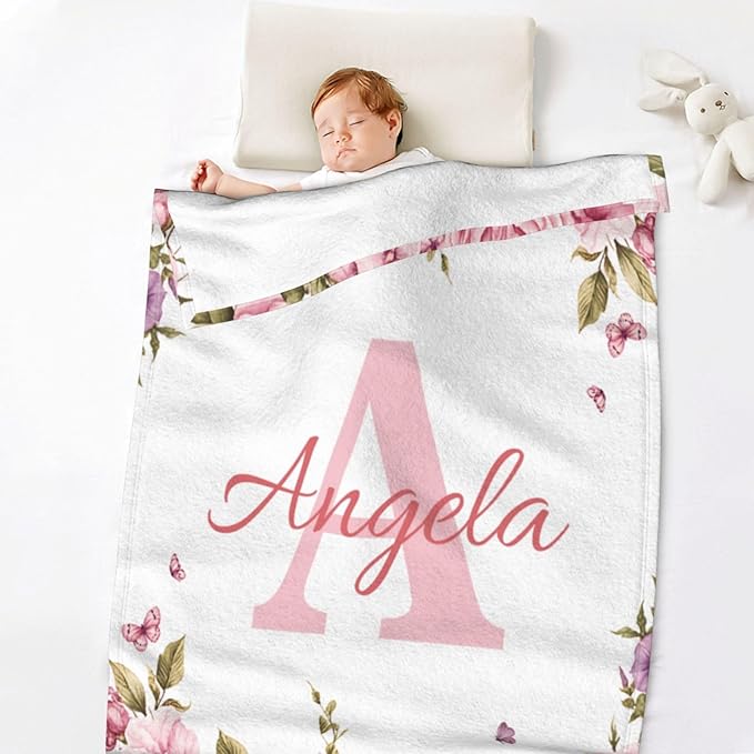 Ships from The US, Personalized Baby Blanket with Girl, Custom Baby Blanket for Kids Soft Flanne Blankets in Easter Personalized Baby Gifts for Infant Newborn Shower (Rose Pink)