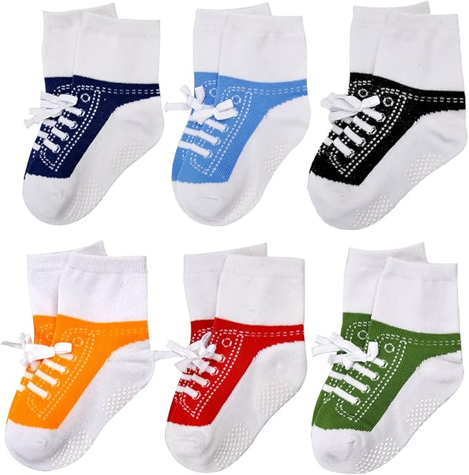 EPEIUS Unisex Baby Girls Boys Non-Slip Socks (Set of 6)