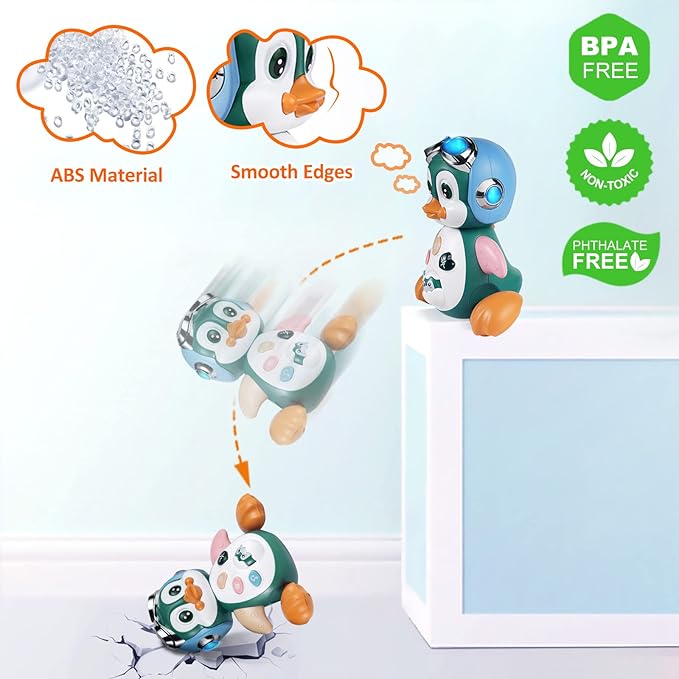 MOONTOY Musical Penguin Crawly Baby Toys 0-3-6 6-12 Month, Infant Light Up Tummy Time Dancing Moving Walking Crawling Toys, Baby Easter Basket Stuffers Gifts 3 4 5 6 7 8 9 10 Month 1 Year Old Boy Girl