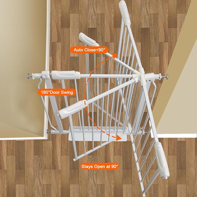 HOOEN 30" Tall Extra Wide Baby Gate for Doorways Stairs Large Long Dog Gates Pressure Mounted Indoor Safety Gates Walk Through Toddler Child Gates for Kids or Pets (White,76.38"-86.3")