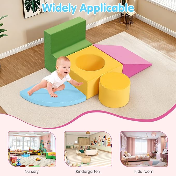 Toddler Climbing Toys Indoor, 5-Piece Colourful Foam Climbing Blocks for Toddlers 1-3 Years Old, Soft Play Climbing for Toddlers, Modular Crawling & Sliding Play Set for Home & Kindergartens