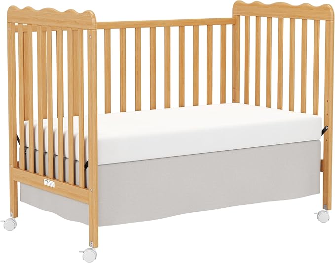 4 in 1 Convertible Baby Crib, Wooden Nursery Cribs Converts into Toddler Bed and Daybed, 3 Adjustable Base, Non-Toxic Finishes, Removable Wheels (Natural)