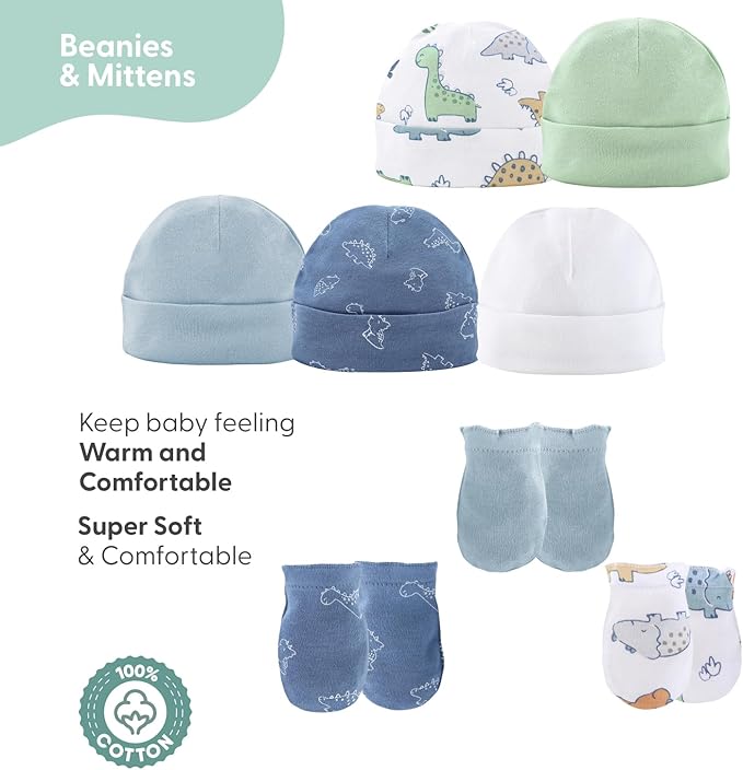 The Peanutshell Baby Layette Gift Set for Baby Boys - 23 Piece New Born Baby Boy Gift Set, Baby Clothes & Newborn Essentials Must Haves - Newborn Baby Boy Clothes 0-3 Months - Dinosaur