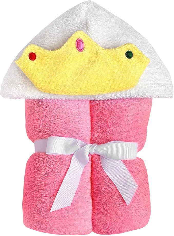 Hooded Baby Towel for Kids 2-8 | Large 100% Cotton Baby Towel for Girls in Pink | Cute Princess Bath Towels for Babies and Toddlers