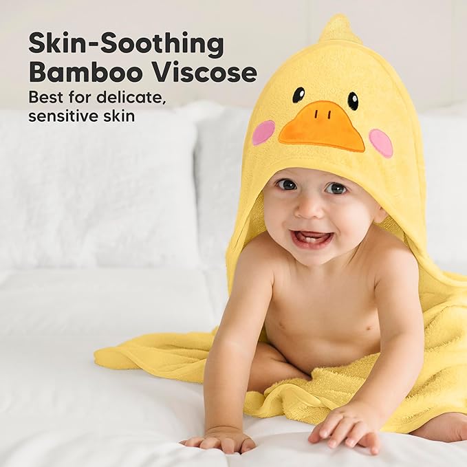KeaBabies Hooded Baby Towel for Newborn - Viscose Derived from Bamboo Large Baby Bath Towels with Hood for Boys, Girls, Toddler, Extra Absorbent & Soft Newborn Bath Essentials (Duck)