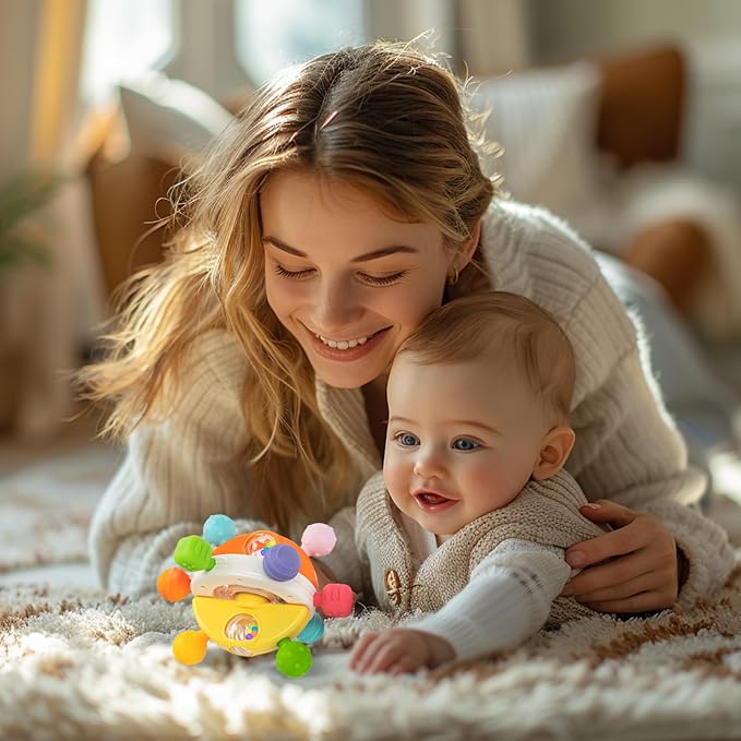 Baby Sensory Teething Toys, Montessori Baby Toys Teether, Silicone Teethers for Babies, Chew Toy for Babies 0-12 Months, Gifts for Newborn Infant Boys Girls 0-6 6-12 12-18 Months, Orange