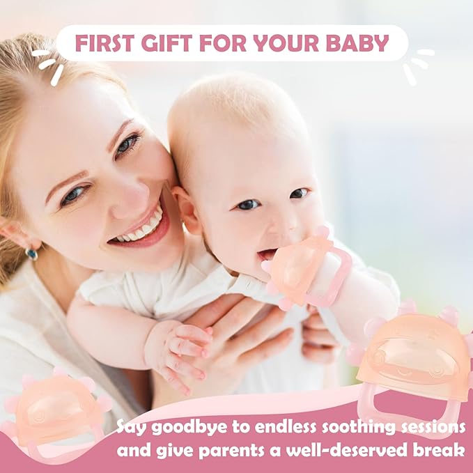 Anboor Baby Teething Toys, Silicone Teethers for Babies Anti Dropping Hand Teether, Infant Baby Chew Toys for Teething Relief, Ideal Present for Newborn Soon-to-be Mothers（Orange）