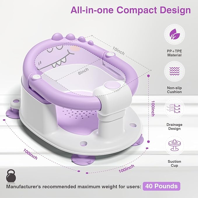 Baby Bath Seat for Babies 5 Months & Up - Non-Slip Bath Seat for Sitting Up with Baby Essentials Kit, Soft Cushion & Compact Design, Toddler Bathtub Seat