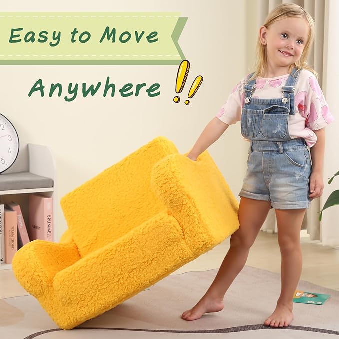 Kids Chairs for Toddler, 2-in-1 Toddler Soft Sherpa Couch Fold Out, Convertible Sofa to Lounger for Girls and Boys, Halloween Decor, Yellow