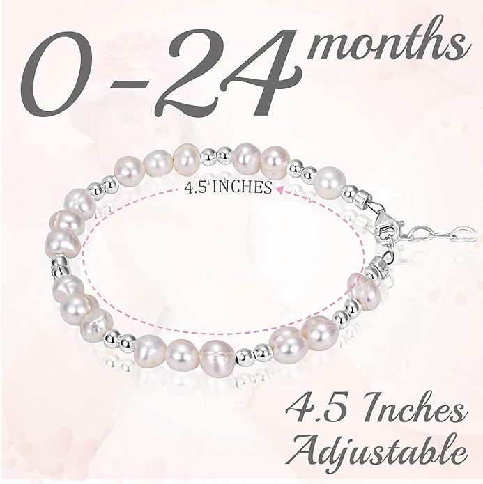 Freshwater Cultured Pearl Bracelet, Baby Bracelets for infant girls Sterling Silver Jewelry keepsake for boys or girls, 1st Birthday Girl, 1 Year Old Girl Gifts
