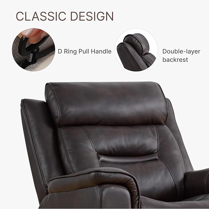 Leather Recliner Chair, 360° Swivel Rocker for Adults Manual Rocking Reclining Chair with Adjustable Backrest Footrest for Living Room Bedroom Home Theater Seating