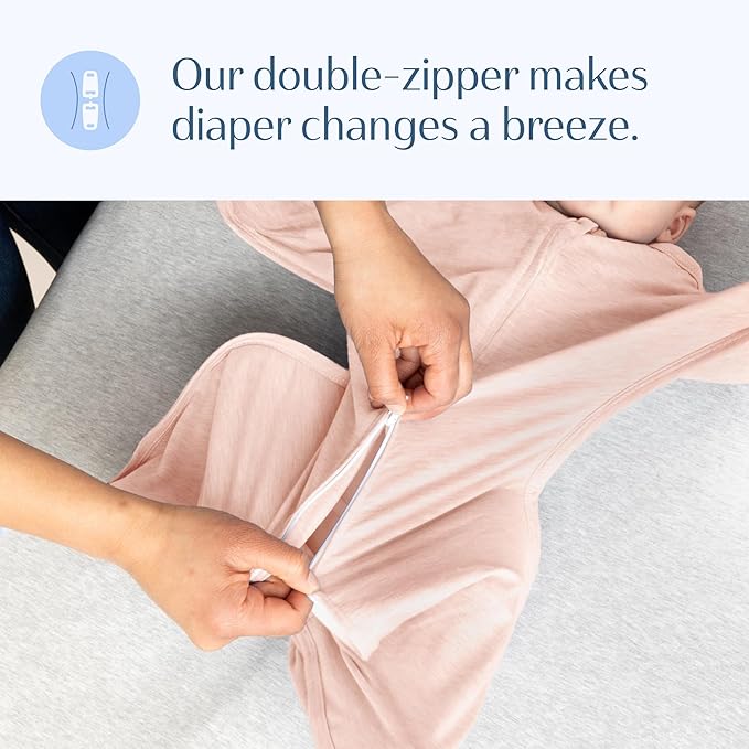 SleepingBaby Zipadee-Zip Transition Swaddle - Cozy Baby Swaddling Blanket with Zipper Convenience - Roomy Wearable Blanket for Easy Diaper Changes - 6-12 Month - Ballet Pink Heather