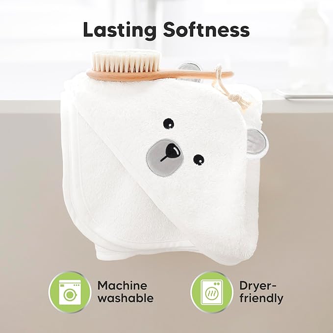 KeaBabies Hooded Baby Towel for Newborn - Viscose Derived from Bamboo Large Baby Bath Towels with Hood for Boys, Girls, Toddler, Extra Absorbent & Soft Newborn Bath Essentials (Polar)