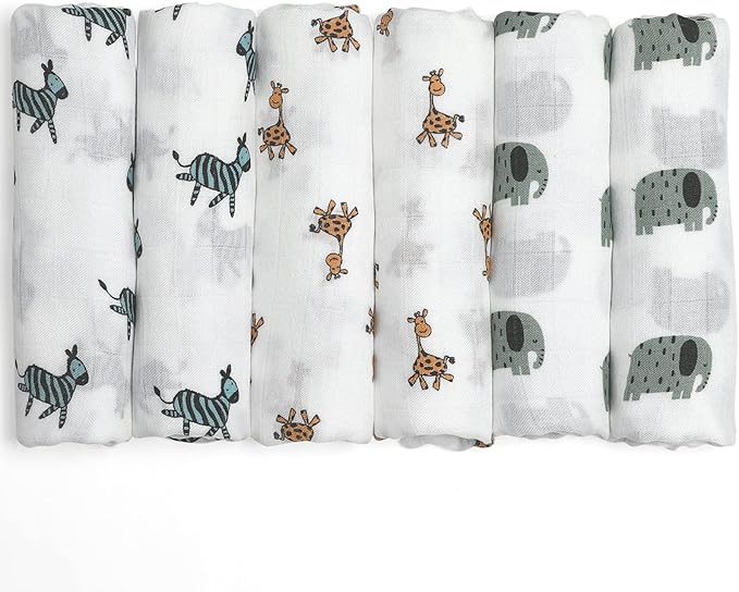GLLQUEN BABY Receiving Blanket Boy Cotton Muslin Swaddle Blankets Girl Newborn Squares Breathable & Soft Thin Baby Blankets Cloths Double Absorbent Infant Swaddling Wrap - 6 Pack (Giraffe)