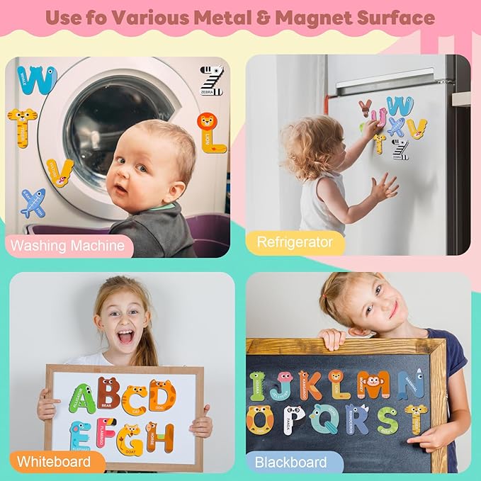 Large Size Magnetic Letters, 26 Cute Animal Alphabet Magnets, Easily Grip Uppercase for Toddlers Letter Recognition and Early Spelling, for Kids Toddlers 3-5 Preschool Spelling Learning