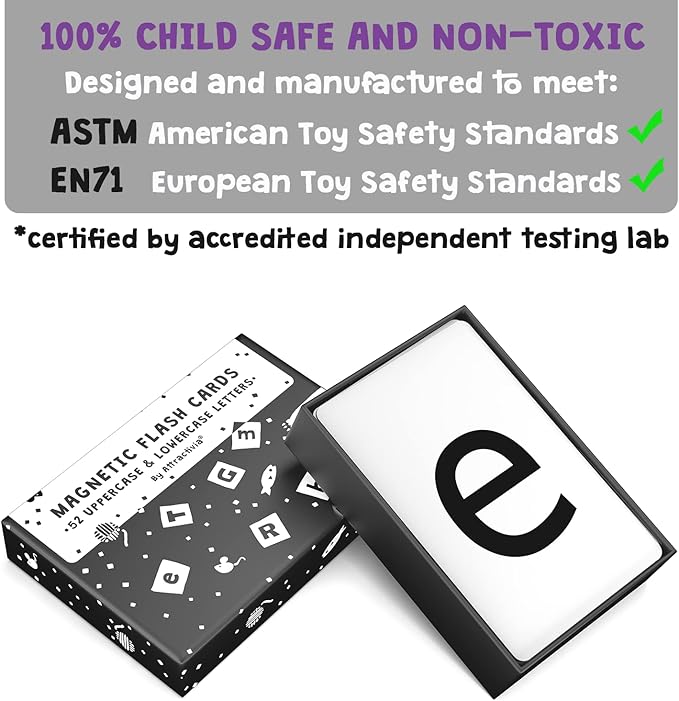 Magnetic Big Alphabet ABC Flash Cards - 52 Sturdy Uppercase & Lowercase Large Letters, Black - for Classroom Teachers, Homeschool, ESL, Kids and Adults