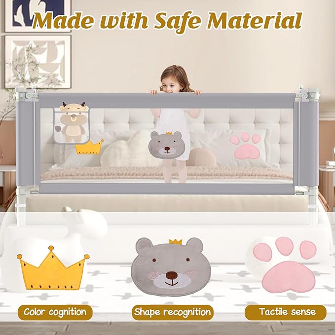 Height Adjustable Bed Rail for Toddlers, Kids Safety Baby Bed Rail for Twin/Full/King/Queen Size Bed (3 Sides, 74 * 74 * 54 Inch)