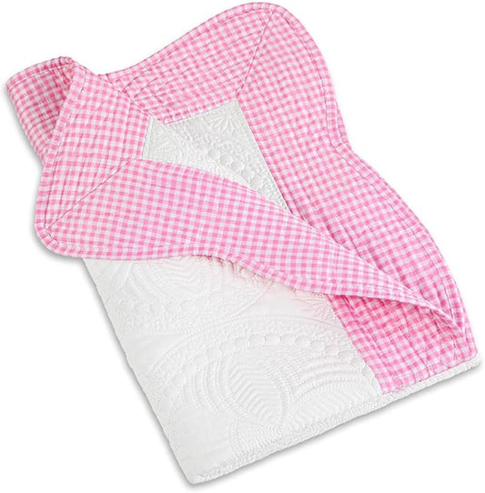 MONOBLANKS Baby Quilt Personlized Monogram Lightweight Embossed Scalloped Throw Blanket Four Seasons (Pink Gingham)