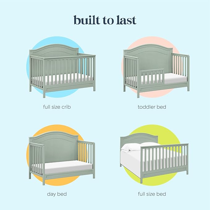 daVinci Charlie 4-in-1 Convertible Crib - GREENGUARD Gold Certified - Converts from Baby Crib to Toddler Bed, Daybed, and Full-Size Bed Effortlessly - 4 Adjustable Heights - Wooden Light Sage Baby Bed