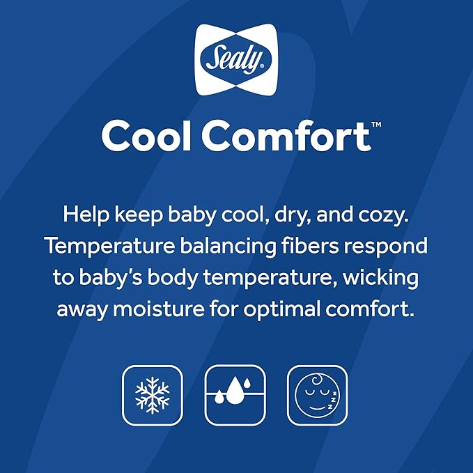 Sealy Baby Cool Comfort Fitted Waterproof Infant Cooling Crib Mattress Protector Pad and Toddler Bed Cover, Durable and Comfortable Topper, Machine Washable and Dryer Friendly, 52” x 28”- White
