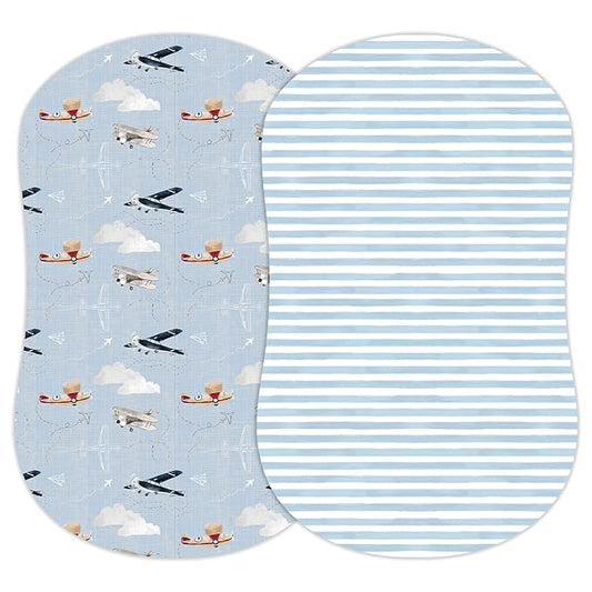 Baby Bassinet Sheets for Boy, Girl (Airplanes & Clouds) 2-Pack - Fitted Bedside Bassinet Sheets - Buttery Soft Cotton Blend for Standard Mattress Pad