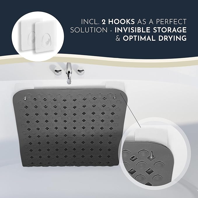 homerella® Bath Mat for Tub Non Slip Mold Resistant 35x16 - Shower Mat Non Slip Anti Mold - Bath Tub Mat Suction Cups incl. Hooks for Drying - Bathtub Mat Non Slip - ANI Slip Shower Mat Inside Tub