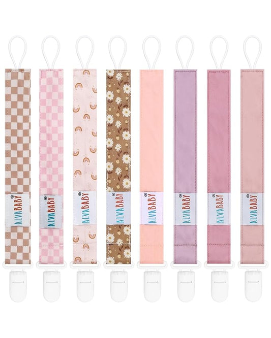 ALVABABY Baby Pacifier Clips for Boys Girls Pacifier Universal Holder Leash Pacifier Clip Binky Holder for Teether Toys Soothie 8 Packs 8DP17