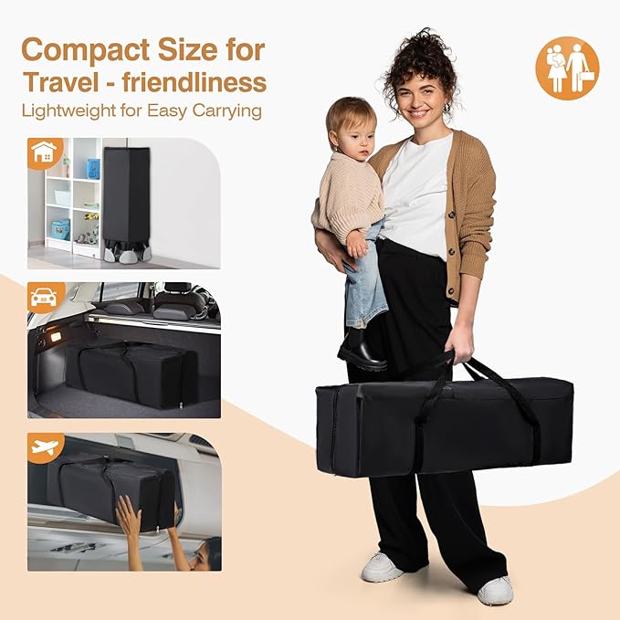 JOYMOR 4 in 1 Pack and Play, Baby Bedside Bassinet, Sturdy Play Yard with Padded Mat and Toy bar with Soft Toys