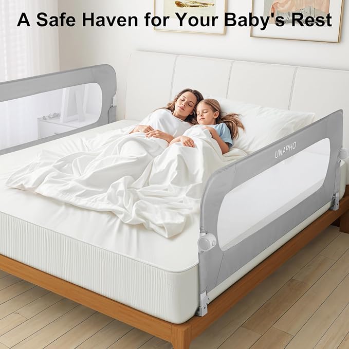 Bed Rail for Toddlers,Swing Down Kids Beds Rails Guard for Twin,Full,Queen,King,Bunk Size Bed,Extral Tall Child Bed Rail Guard with Reinforced Anchor Safety System (Grey, 59inch,1 Side)