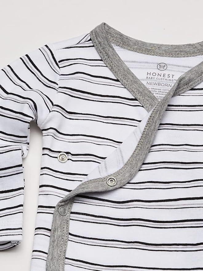 HonestBaby unisex-baby 3-pack Long Sleeve Side-snap Kimono Bodysuits Organic Cotton for Infant Baby Boys, Girls, Unisex