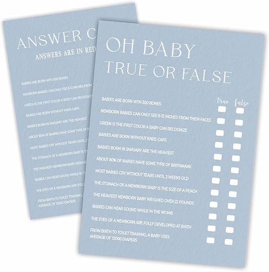 Minimalism Baby Shower Game Kits - Mist Blue - Guess Who Mommy Or Daddy - 30 Fill In Style Game Cards Each Set, Party Favor, Gender Reveal, Baby Announcement - A03