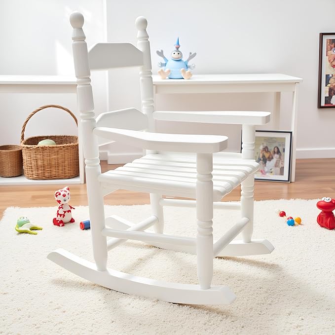 Child Rocking Chair for 3-6 Small Baby Kids Wooden Outdoor Furniture Indoor Living Room Lounge Bedroom Porch Patio Outside White