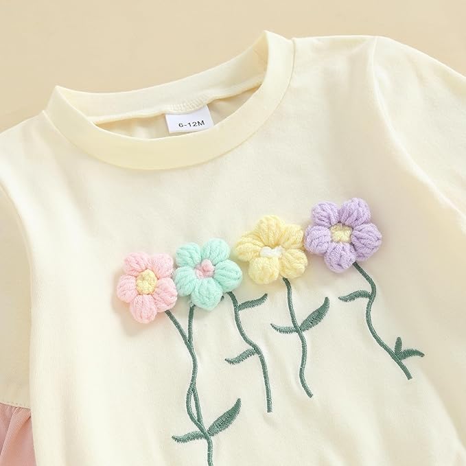 Madjtlqy Toddler Baby Girl Fall Winter Outfit Clothes Flowers Crochet Embroidery Long Sleeve Sweatshirt Tops and Pants Set