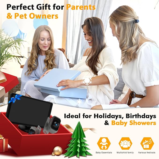 Baby Car Camera for 2 Kids - 7-Inch Split-Screen Monitor, Dual HD 1080P Cameras, Night Vision, 360° Rotatable, Easy Install Backseat Camera for Safety & Convenience - Perfect for Twins or Siblings