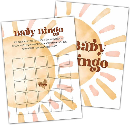 Baby Shower Bingo Cards For Boy, Boho Sun Baby Shower Games, Sunshine Baby Bingo for Baby Shower Game, Here Comes The Son Gender Reveal Games, Set of 25 Cards(Bohosun001)