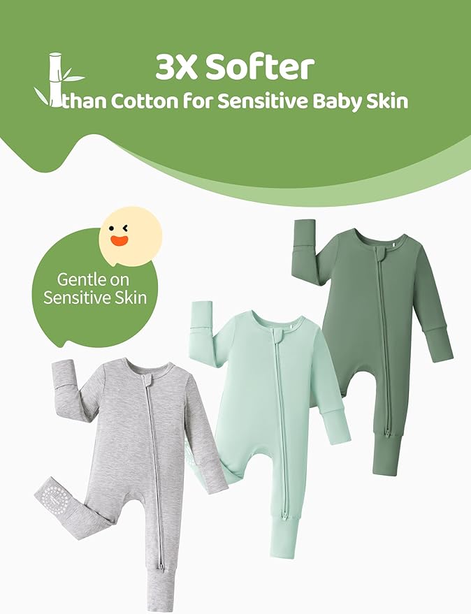 PATPAT Baby Footies Boys Girls - Bamboo Viscose - Zipper & Non-Slip Soles Romper Mitten - Footed & Footless Infant Clothes