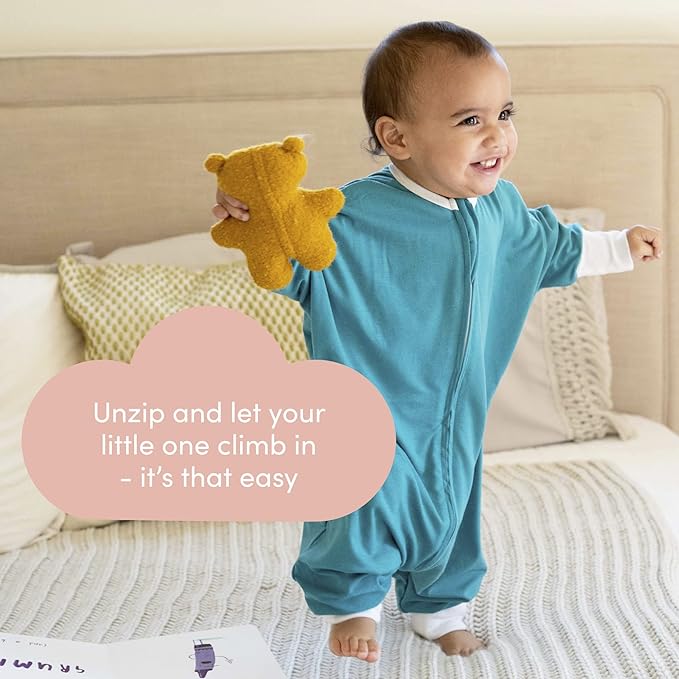 SleepingBaby Flying Squirrel Toddler Pajamas with Practical Zipper for Quick Diaper Changes and Travel Comfort - Teal - 12-24 Months