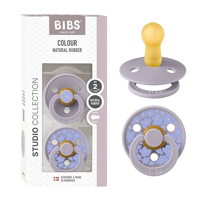 BIBS Pacifiers - Colour Studio 2 Pack | Round Nipple Baby Pacifier | BPA Free Natural Rubber Latex Soother | Made in Denmark | Size 6+ Months | Jasmine Fossil Grey