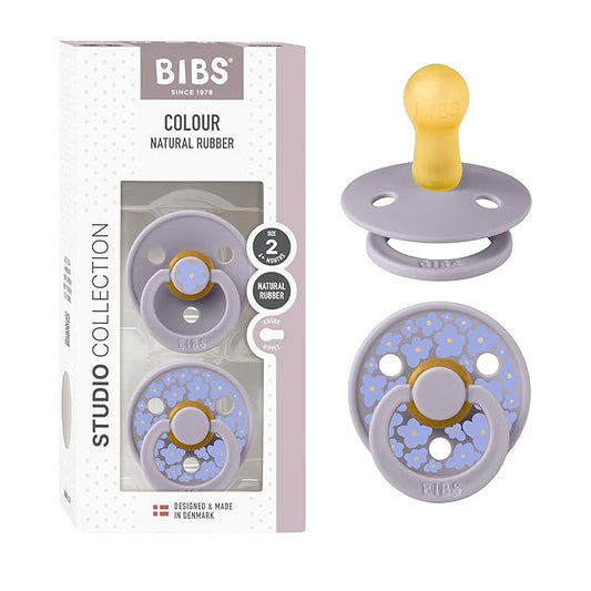 BIBS Pacifiers - Colour Studio 2 Pack | Round Nipple Baby Pacifier | BPA Free Natural Rubber Latex Soother | Made in Denmark | Size 6+ Months | Jasmine Fossil Grey