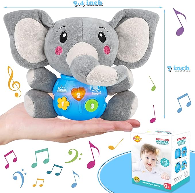 Plush Musical Baby Toys，Cute Elephant Toys for 3-6-12 Months Boys & Girls, Cute Stuffed Animal Infants Baby Toy， Elephant Baby Stuff，Toys for Infants 0-6 Months