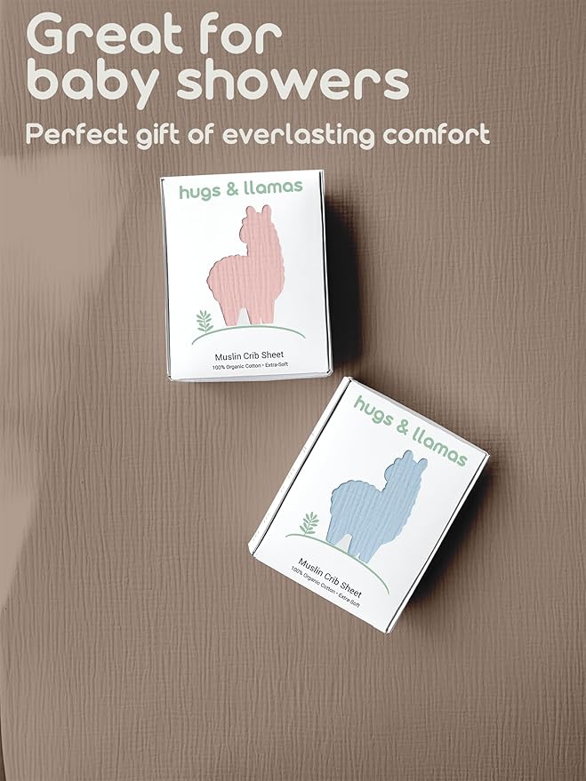Hugs & Llamas | 100% Organic Cotton Muslin Fitted Crib Sheet | Baby Crib Sheets for Boys & Girls - Neutral (Cocoa Essence)