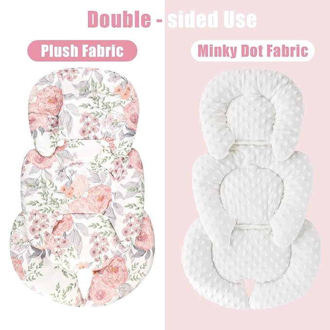 Infant Car Seat Insert, HNHUAMING Baby Car Seat Head & Body Support for Newborn, Ultra Soft Reversible Preemie Carseat Insert Cushion for Girls Boys, Fit Car Seat, Stroller, Swing, Bouncer, Pink