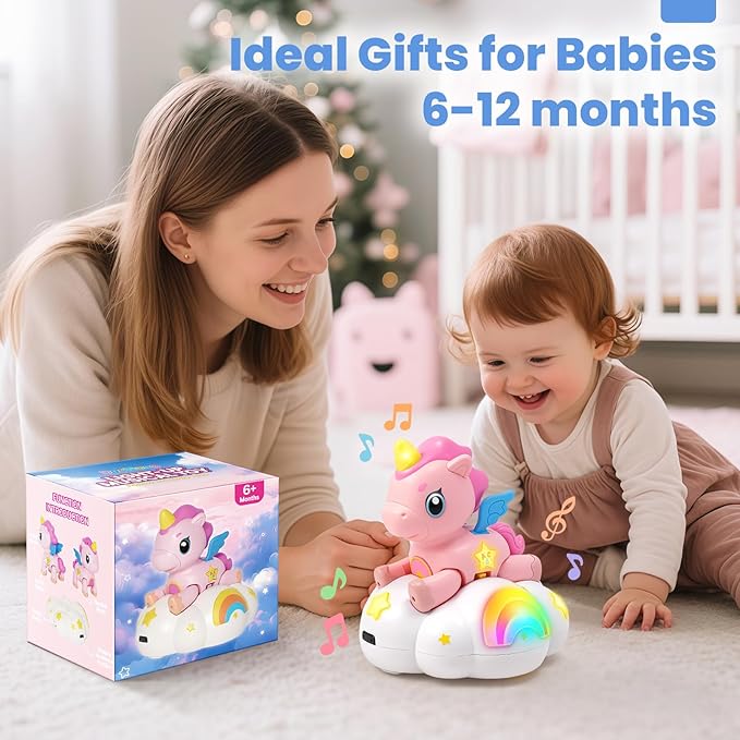 Duchong Baby Toys 6-12 Months Girls Boys, Unicorn Crawling Toys with Music, Sensory Development Learning Toy for 1 Year Old, Christmas Birthday Gifts for Toddler 9-12-18 Months