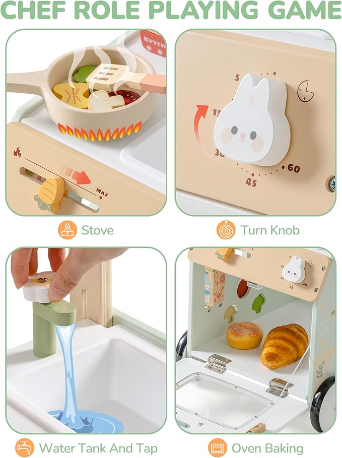 ROBUD Wooden Baby Push Walker, Learning Walking Toys, Adjustable Height Baby Walker with Decelerator, Montessori Toys for Baby 12 Months+, WRP24