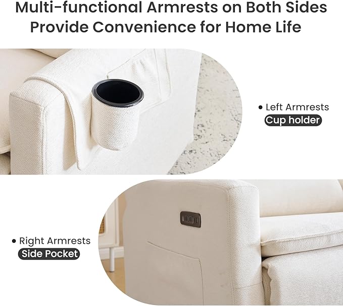 Oversized Swivel Rocker Recliner with Adjustable Headrest, 26" Extra Wide Glider Recliner Nursery Chair with Double Cushion, Chenille Glider Rocking Chair for Living Room,Cup Holder,White