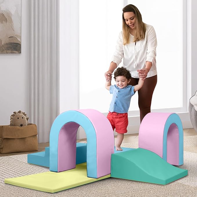 Kinder King Climb and Crawl Activity Play Set, 10-Piece Soft Foam Block for Climbing, Crawling and Sliding, Indoor Climber for Toddlers and Kids, Baby Infant Lightweight Climbing Toys